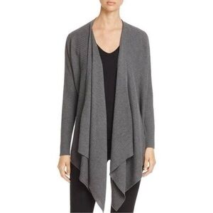 Eileen Fisher 100% Wool Waterfall Open Front Ribbed Cardigan Sweater